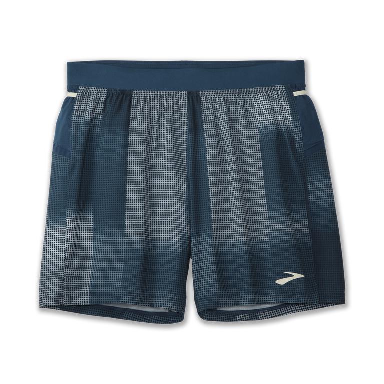 Brooks Men's SHERPA 7 2-IN-1 Running Shorts - Indigo Rush Altitude Print - Canada (NTGZY-4728)